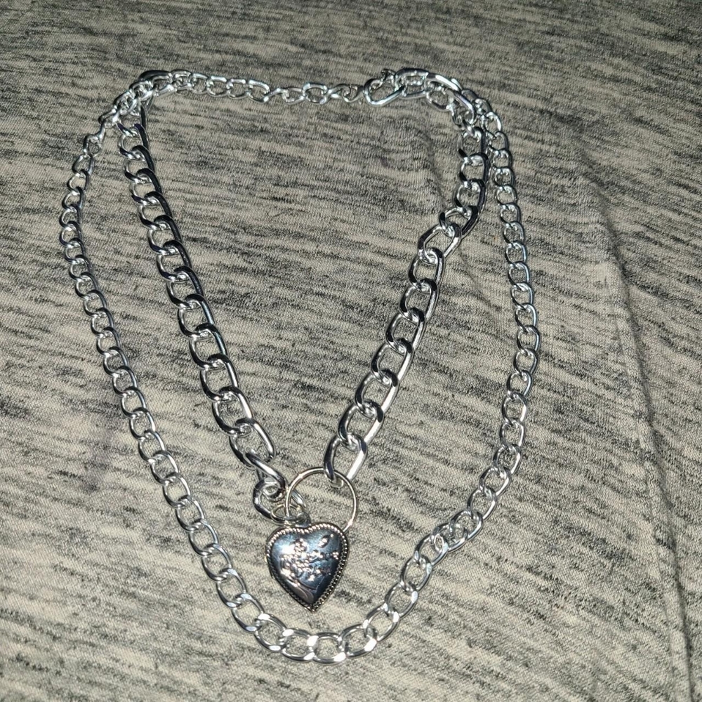 "I love you" double chained heart necklace